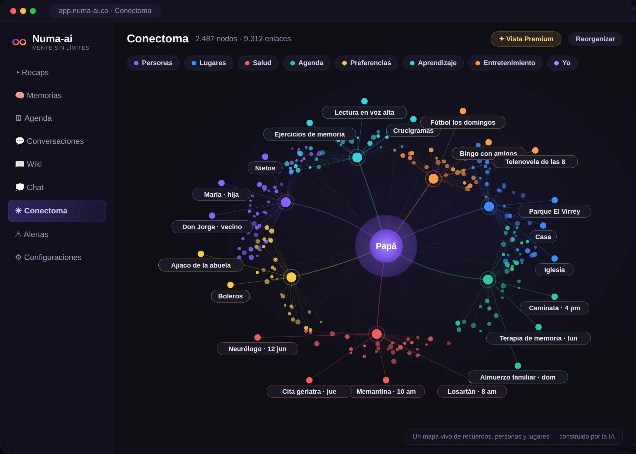 Visualización del conectoma del exocerebro Numa-ai
