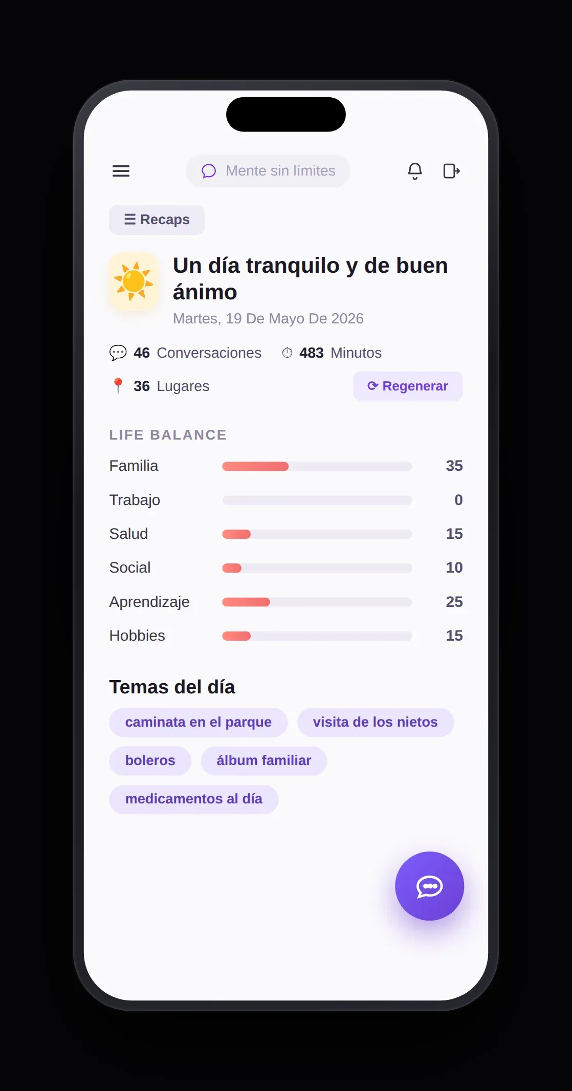 Life balance screen